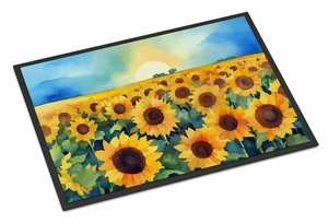 NEW Kansas Sunflowers in Watercolor Doormat Front Door Mat Indoor Outdoor Rugs for Entryway, Non Slip Washable Low Pile, 18H X 27W NEW Kansas Sunflowers in Watercolor Doormat Front Door Mat Indoor Outdoor Rugs for Entryway, Non Slip Washable Low Pile, 18H X 27W