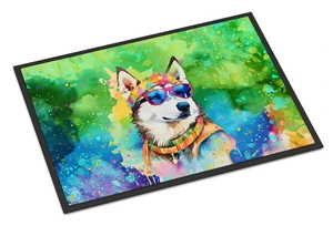 NEW Siberian Husky Hippie Dawg Doormat Front Door Mat Indoor Outdoor Rugs for Entryway, Non Slip Washable Low Pile, 18H X 27W NEW Siberian Husky Hippie Dawg Doormat Front Door Mat Indoor Outdoor Rugs for Entryway, Non Slip Washable Low Pile, 18H X 27W