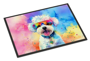 NEW Bichon Frise Hippie Dawg Doormat Front Door Mat Indoor Outdoor Rugs for Entryway, Non Slip Washable Low Pile, 18H X 27W NEW Bichon Frise Hippie Dawg Doormat Front Door Mat Indoor Outdoor Rugs for Entryway, Non Slip Washable Low Pile, 18H X 27W