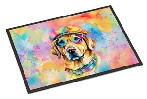 NEW Yellow Labrador Hippie Dawg Doormat Front Door Mat Indoor Outdoor Rugs for Entryway, Non Slip Washable Low Pile, 18H X 27W NEW Yellow Labrador Hippie Dawg Doormat Front Door Mat Indoor Outdoor Rugs for Entryway, Non Slip Washable Low Pile, 18H X 27W