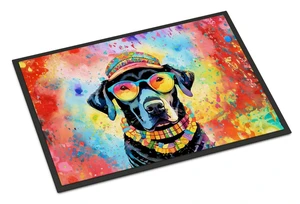 NEW Black Labrador Hippie Dawg Doormat Front Door Mat Indoor Outdoor Rugs for Entryway, Non Slip Washable Low Pile, 18H X 27W NEW Black Labrador Hippie Dawg Doormat Front Door Mat Indoor Outdoor Rugs for Entryway, Non Slip Washable Low Pile, 18H X 27W