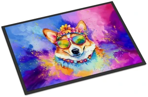 NEW Corgi Hippie Dawg Doormat Front Door Mat Indoor Outdoor Rugs for Entryway, Non Slip Washable Low Pile, 18H X 27W NEW Corgi Hippie Dawg Doormat Front Door Mat Indoor Outdoor Rugs for Entryway, Non Slip Washable Low Pile, 18H X 27W