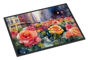NEW New York Roses in Watercolor Doormat Front Door Mat Indoor Outdoor Rugs for Entryway, Non Slip Washable Low Pile, 18H X 27W NEW New York Roses in Watercolor Doormat Front Door Mat Indoor Outdoor Rugs for Entryway, Non Slip Washable Low Pile, 18H X 27W