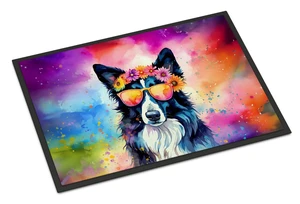 NEW Border Collie Hippie Dawg Doormat Front Door Mat Indoor Outdoor Rugs for Entryway, Non Slip Washable Low Pile, 18H X 27W NEW Border Collie Hippie Dawg Doormat Front Door Mat Indoor Outdoor Rugs for Entryway, Non Slip Washable Low Pile, 18H X 27W