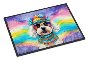 NEW Bichon Frise Hippie Dawg Doormat Front Door Mat Indoor Outdoor Rugs for Entryway, Non Slip Washable Low Pile, 18H X 27W NEW Bichon Frise Hippie Dawg Doormat Front Door Mat Indoor Outdoor Rugs for Entryway, Non Slip Washable Low Pile, 18H X 27W