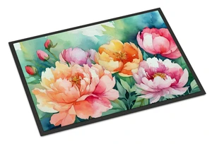 NEW Indiana Peonies in Watercolor Doormat Front Door Mat Indoor Outdoor Rugs for Entryway, Non Slip Washable Low Pile, 18H X 27W NEW Indiana Peonies in Watercolor Doormat Front Door Mat Indoor Outdoor Rugs for Entryway, Non Slip Washable Low Pile, 18H X 27W