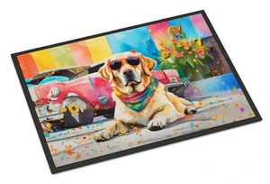 NEW Yellow Labrador Hippie Dawg Doormat Front Door Mat Indoor Outdoor Rugs for Entryway, Non Slip Washable Low Pile, 18H X 27W NEW Yellow Labrador Hippie Dawg Doormat Front Door Mat Indoor Outdoor Rugs for Entryway, Non Slip Washable Low Pile, 18H X 27W