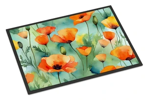 NEW California California Poppies in Watercolor Doormat Front Door Mat Indoor Outdoor Rugs for Entryway, Non Slip Washable Low Pile, 18H X 27W NEW California California Poppies in Watercolor Doormat Front Door Mat Indoor Outdoor Rugs for Entryway, Non Slip Washable Low Pile, 18H X 27W