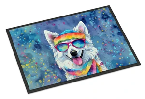 NEW American Eskimo Hippie Dawg Doormat Front Door Mat Indoor Outdoor Rugs for Entryway, Non Slip Washable Low Pile, 18H X 27W NEW American Eskimo Hippie Dawg Doormat Front Door Mat Indoor Outdoor Rugs for Entryway, Non Slip Washable Low Pile, 18H X 27W