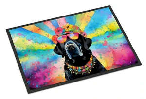 NEW Black Labrador Hippie Dawg Doormat Front Door Mat Indoor Outdoor Rugs for Entryway, Non Slip Washable Low Pile, 18H X 27W NEW Black Labrador Hippie Dawg Doormat Front Door Mat Indoor Outdoor Rugs for Entryway, Non Slip Washable Low Pile, 18H X 27W