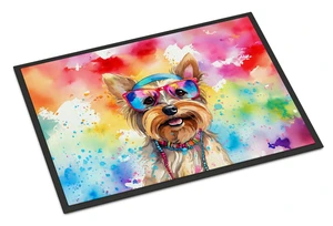 NEW Yorkshire Terrier Hippie Dawg Doormat Front Door Mat Indoor Outdoor Rugs for Entryway, Non Slip Washable Low Pile, 18H X 27W NEW Yorkshire Terrier Hippie Dawg Doormat Front Door Mat Indoor Outdoor Rugs for Entryway, Non Slip Washable Low Pile, 18H X 27W