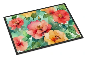 NEW Georgia Cherokee Rose in Watercolor Doormat Front Door Mat Indoor Outdoor Rugs for Entryway, Non Slip Washable Low Pile, 18H X 27W NEW Georgia Cherokee Rose in Watercolor Doormat Front Door Mat Indoor Outdoor Rugs for Entryway, Non Slip Washable Low Pile, 18H X 27W