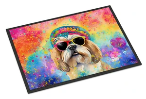 NEW Shih Tzu Hippie Dawg Doormat Front Door Mat Indoor Outdoor Rugs for Entryway, Non Slip Washable Low Pile, 18H X 27W NEW Shih Tzu Hippie Dawg Doormat Front Door Mat Indoor Outdoor Rugs for Entryway, Non Slip Washable Low Pile, 18H X 27W