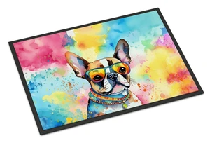 NEW Boston Terrier Hippie Dawg Doormat Front Door Mat Indoor Outdoor Rugs for Entryway, Non Slip Washable Low Pile, 18H X 27W NEW Boston Terrier Hippie Dawg Doormat Front Door Mat Indoor Outdoor Rugs for Entryway, Non Slip Washable Low Pile, 18H X 27W