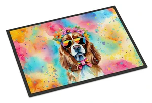 NEW Cavalier Spaniel Hippie Dawg Doormat Front Door Mat Indoor Outdoor Rugs for Entryway, Non Slip Washable Low Pile, 18H X 27W NEW Cavalier Spaniel Hippie Dawg Doormat Front Door Mat Indoor Outdoor Rugs for Entryway, Non Slip Washable Low Pile, 18H X 27W