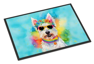 NEW Westie Hippie Dawg Doormat Front Door Mat Indoor Outdoor Rugs for Entryway, Non Slip Washable Low Pile, 18H X 27W NEW Westie Hippie Dawg Doormat Front Door Mat Indoor Outdoor Rugs for Entryway, Non Slip Washable Low Pile, 18H X 27W