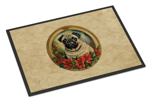 NEW Pug Christmas Flowers Doormat Front Door Mat Indoor Outdoor Rugs for Entryway, Non Slip Washable Low Pile, 18H X 27W NEW Pug Christmas Flowers Doormat Front Door Mat Indoor Outdoor Rugs for Entryway, Non Slip Washable Low Pile, 18H X 27W