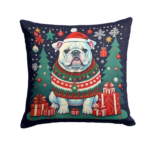 White English Bulldog Christmas Throw Pillow Machine Washable, Indoor Outdoor Decorative Pillow for Couch, Bed or Patio, 18Hx18W White English Bulldog Christmas Throw Pillow Machine Washable, Indoor Outdoor Decorative Pillow for Couch, Bed or Patio, 18Hx18W