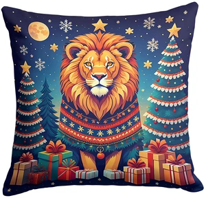 Lion Christmas Throw Pillow Machine Washable, Indoor Outdoor Decorative Pillow for Couch, Bed or Patio, 18Hx18W Lion Christmas Throw Pillow Machine Washable, Indoor Outdoor Decorative Pillow for Couch, Bed or Patio, 18Hx18W