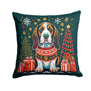 Basset Hound Christmas Throw Pillow Machine Washable, Indoor Outdoor Decorative Pillow for Couch, Bed or Patio, 18Hx18W Basset Hound Christmas Throw Pillow Machine Washable, Indoor Outdoor Decorative Pillow for Couch, Bed or Patio, 18Hx18W