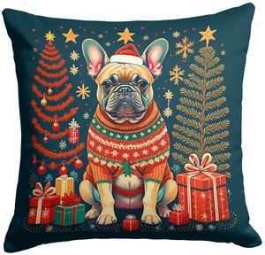 Fawn French Bulldog Christmas Throw Pillow Machine Washable, Indoor Outdoor Decorative Pillow for Couch, Bed or Patio, 18Hx18W Fawn French Bulldog Christmas Throw Pillow Machine Washable, Indoor Outdoor Decorative Pillow for Couch, Bed or Patio, 18Hx18W
