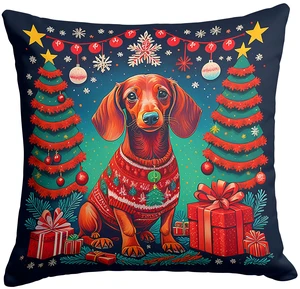 Dachshund Christmas Throw Pillow Machine Washable, Indoor Outdoor Decorative Pillow for Couch, Bed or Patio, 18Hx18W Dachshund Christmas Throw Pillow Machine Washable, Indoor Outdoor Decorative Pillow for Couch, Bed or Patio, 18Hx18W