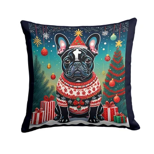 Black French Bulldog Christmas Throw Pillow Machine Washable, Indoor Outdoor Decorative Pillow for Couch, Bed or Patio, 18Hx18W Black French Bulldog Christmas Throw Pillow Machine Washable, Indoor Outdoor Decorative Pillow for Couch, Bed or Patio, 18Hx18W