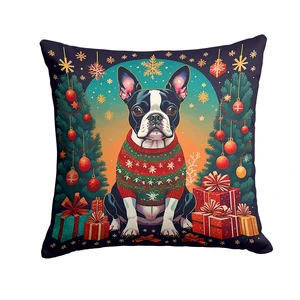 Boston Terrier Christmas Throw Pillow Machine Washable, Indoor Outdoor Decorative Pillow for Couch, Bed or Patio, 18Hx18W Boston Terrier Christmas Throw Pillow Machine Washable, Indoor Outdoor Decorative Pillow for Couch, Bed or Patio, 18Hx18W