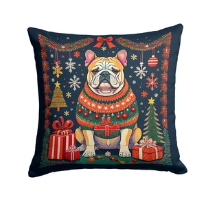 English Bulldog Christmas Throw Pillow Machine Washable, Indoor Outdoor Decorative Pillow for Couch, Bed or Patio, 18Hx18W English Bulldog Christmas Throw Pillow Machine Washable, Indoor Outdoor Decorative Pillow for Couch, Bed or Patio, 18Hx18W