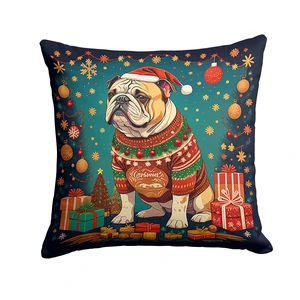 English Bulldog Christmas Throw Pillow Machine Washable, Indoor Outdoor Decorative Pillow for Couch, Bed or Patio, 18Hx18W English Bulldog Christmas Throw Pillow Machine Washable, Indoor Outdoor Decorative Pillow for Couch, Bed or Patio, 18Hx18W