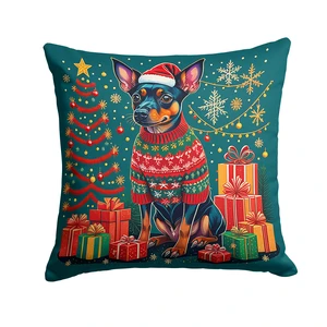 Miniature Pinscher Christmas Throw Pillow Machine Washable, Indoor Outdoor Decorative Pillow for Couch, Bed or Patio, 18Hx18W Miniature Pinscher Christmas Throw Pillow Machine Washable, Indoor Outdoor Decorative Pillow for Couch, Bed or Patio, 18Hx18W