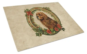 NEW Sussex Spaniel Christmas Flowers Glass Cutting Board Decorative Tempered Glass Kitchen Cutting and Serving Board Large Size