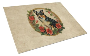 NEW Lancashire Heeler Christmas Flowers Glass Cutting Board Decorative Tempered Glass Kitchen Cutting and Serving Board Large Si