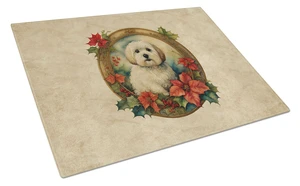 NEW Coton De Tulear Christmas Flowers Glass Cutting Board Decorative Tempered Glass Kitchen Cutting and Serving Board Large Size