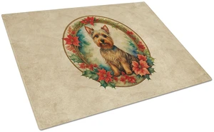 NEW Australian Terrier Christmas Flowers Glass Cutting Board Decorative Tempered Glass Kitchen Cutting and Serving Board Large S