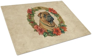 NEW Shar Pei Christmas Flowers Glass Cutting Board Decorative Tempered Glass Kitchen Cutting and Serving Board Large Size Choppi
