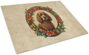 NEW Irish Water Spaniel Christmas Flowers Glass Cutting Board Decorative Tempered Glass Kitchen Cutting and Serving Board Large