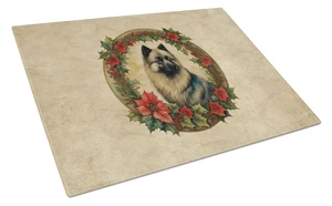 NEW Keeshond Christmas Flowers Glass Cutting Board Decorative Tempered Glass Kitchen Cutting and Serving Board Large Size Choppi