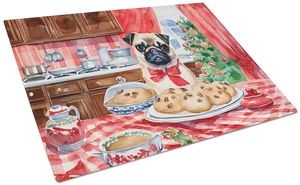 NEW Pug Christmas Cookies Glass Cutting Board Decorative Tempered Glass Kitchen Cutting and Serving Board Large Size Chopping Bo