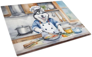 Siberian Husky The Chef Glass Cutting Board Decorative Tempered Glass Kitchen Cutting and Serving Board Large Size Chopping Boar Siberian Husky The Chef Glass Cutting Board Decorative Tempered Glass Kitchen Cutting and Serving Board Large Size Chopping Boar