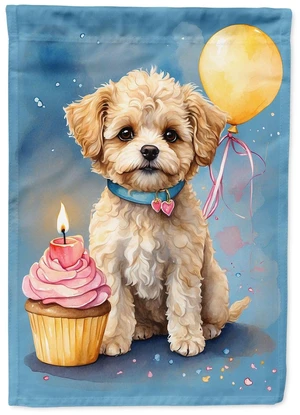Maltipoo Happy Birthday Garden Flag Mailbox Flag Decorative Yard Flag Banner Outside Patio Artwork Yard Flower Beds, Garden Size
