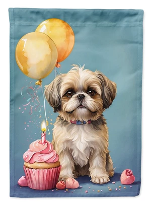 Shih Tzu Happy Birthday Garden Flag Mailbox Flag Decorative Yard Flag Banner Outside Patio Artwork Yard Flower Beds, Garden Size