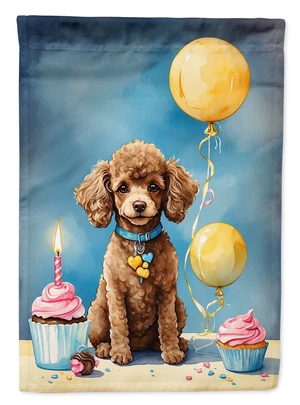 Chocolate Toy Poodle Happy Birthday Garden Flag Mailbox Flag Decorative Yard Flag Banner Outside Patio Artwork Yard Flower Beds,