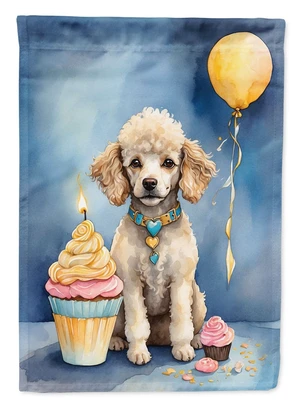White Toy Poodle Happy Birthday Garden Flag Mailbox Flag Decorative Yard Flag Banner Outside Patio Artwork Yard Flower Beds, Gar