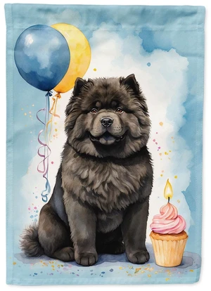 Black Chow Chow Happy Birthday Garden Flag Mailbox Flag Decorative Yard Flag Banner Outside Patio Artwork Yard Flower Beds, Gard