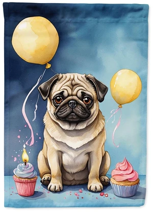 Pug Happy Birthday Garden Flag Mailbox Flag Decorative Yard Flag Banner Outside Patio Artwork Yard Flower Beds, Garden Size, Mul