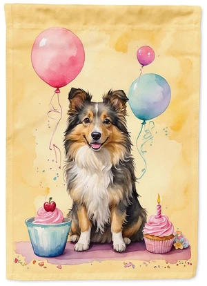 Sheltie Happy Birthday Garden Flag Mailbox Flag Decorative Yard Flag Banner Outside Patio Artwork Yard Flower Beds, Garden Size,