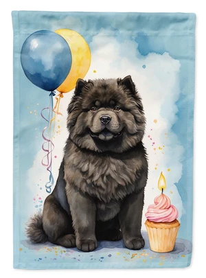 Black Chow Chow Happy Birthday House Flag Large Porch Sleeve Pole Decorative Outside Yard Banner Artwork Wall Hanging, Polyester