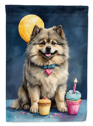 Keeshond Happy Birthday Garden Flag Mailbox Flag Decorative Yard Flag Banner Outside Patio Artwork Yard Flower Beds, Garden Size