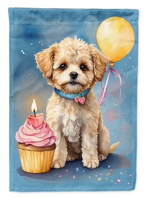 Maltipoo Happy Birthday House Flag Large Porch Sleeve Pole Decorative Outside Yard Banner Artwork Wall Hanging, Polyester, House